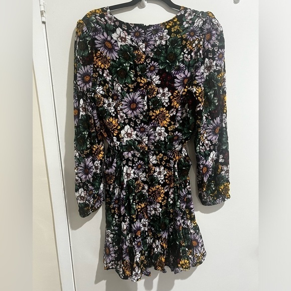 AFRM monna print side cutout long sleeve mini Dress large - Picture 4 of 7